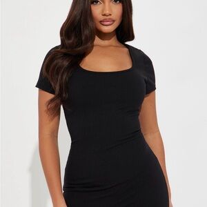 Black Square Neck Bodycon knee length  jumpsuit  - fashion nova